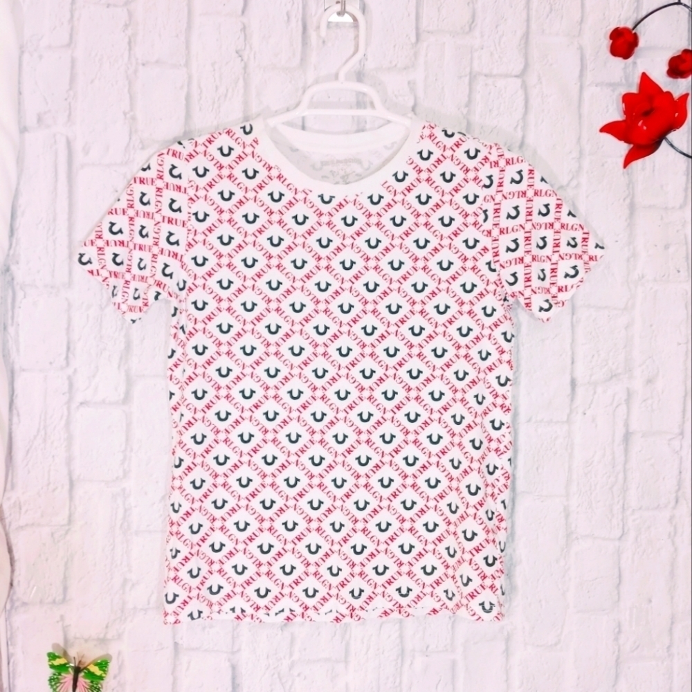 True Religion All Over Print Spell‎ Out Logo Tee Shirt